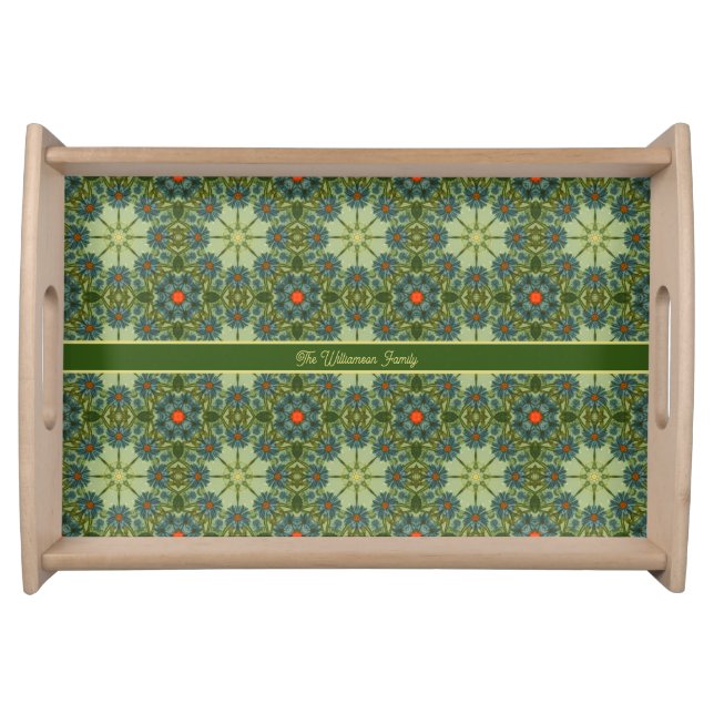 Vintage Cottage Floral Green Shades Trivet Serving Tray (Front)