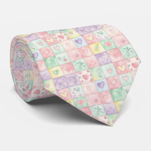 Vintage Cottage Floral Patchwork Gingham Pastel Neck Tie