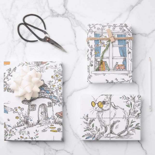 Vintage cottage Forest Wrapping Paper Sheets (Front)