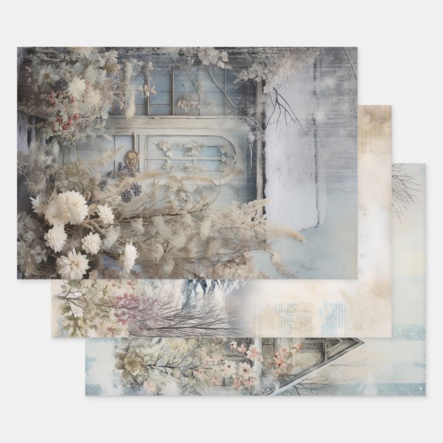 Vintage Cottage Garden Ephemera Wrapping Paper Sheets (Set)