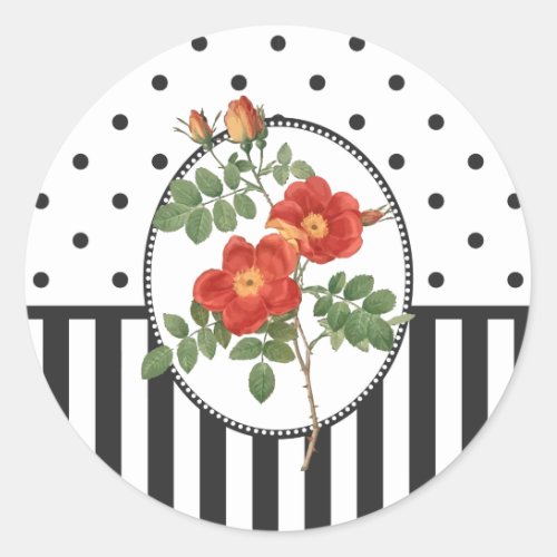 Vintage Cottage Girly Pink Rose Botanical Classic Round Sticker