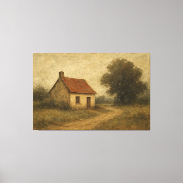 Vintage Cottage Landscape Canvas Print (Front)