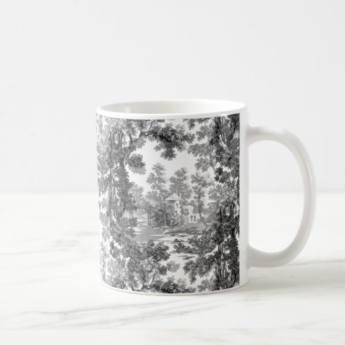 Vintage Cottage Landscape Toile_Black  White Coffee Mug