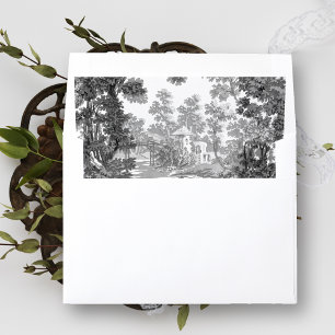 Vintage Cottage Landscape Toile-Black & White Envelope Liner