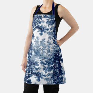 Vintage Cottage Landscape Toile-Blue & White Apron