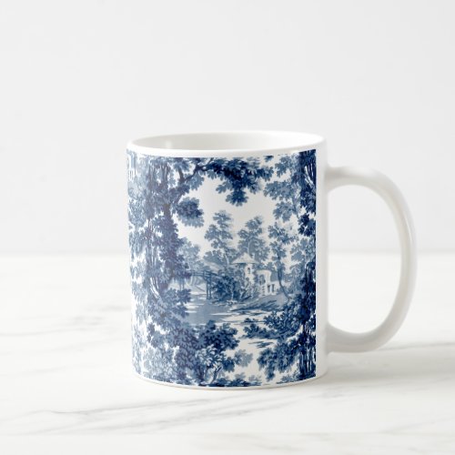 Vintage Cottage Landscape Toile_Blue  White Coffee Mug