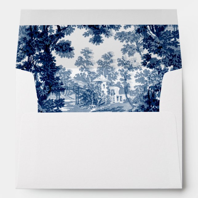 Vintage Cottage Landscape Toile-Blue & White Envelope (Back (Bottom))