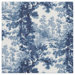Vintage Cottage Landscape Toile-Blue &amp; White Fabric