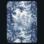 Vintage Cottage Landscape Toile-Blue & White iPad Air Cover<br><div class="desc">Classic vintage landscape toile de jouy pattern featuring rustic cottage and bridge in a clearing framed by a grove of trees in shades of light and dark blue on white background. Pattern is seamless and can be scaled up or down.</div>