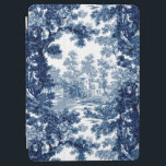 Vintage Cottage Landscape Toile-Blue & White iPad Air Cover<br><div class="desc">Classic vintage landscape toile de jouy pattern featuring rustic cottage and bridge in a clearing framed by a grove of trees in shades of light and dark blue on white background. Pattern is seamless and can be scaled up or down.</div>