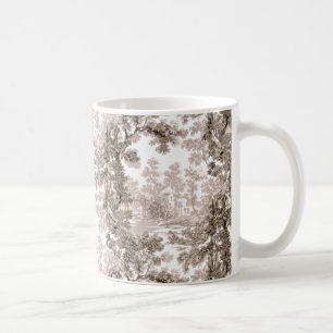 Vintage Cottage Landscape Toile-Brown & White Coffee Mug