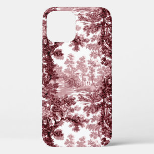 Vintage Cottage Landscape Toile-Pink & White iPhone 12 Case