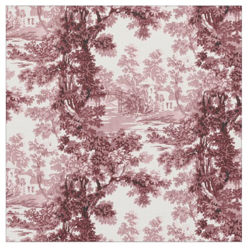 Vintage Cottage Landscape Toile_Pink  White Fabric