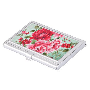 Vintage Cottage Red Rose Floral Case For Business Cards by celebrateitgifts at Zazzle