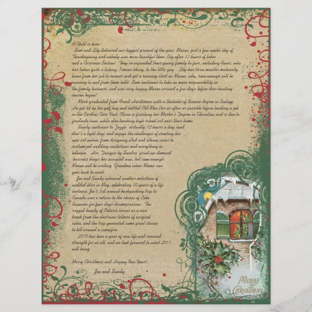 Vintage Cottage Winter Scene Christmas Letter (Front)