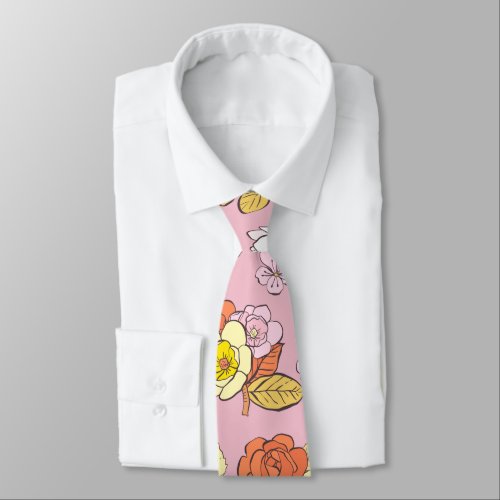 Vintage Cottagecore Aesthetic Pink Floral Pattern  Neck Tie