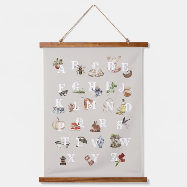 Vintage Cottagecore Alphabet Hanging Tapestry (Front)