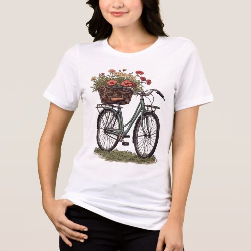 Vintage Cottagecore Bicycle Floral Graphic - Retro Tri-Blend Shirt