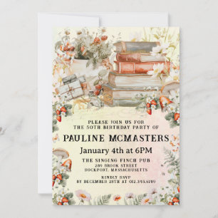 Vintage Cottagecore Book Lover 50th Birthday Invitation