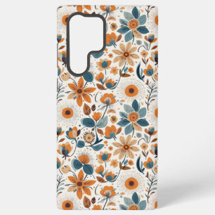 Vintage Cottagecore Botanical Orange Blue Flowers Samsung Galaxy S22 Ultra Case