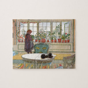Vintage Cottagecore Botanical Window Flowers Jigsaw Puzzle