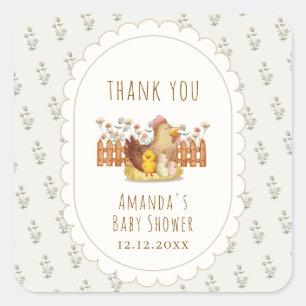 Vintage Cottagecore Chicken Floral Baby Shower Square Sticker