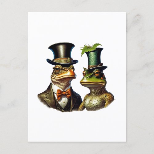 Vintage Cottagecore Cute Victorian Frog Couple Art Postcard