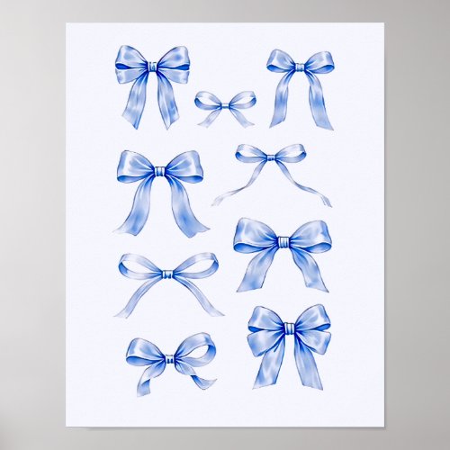 Vintage Cottagecore Elegant Blue Ribbons Set Poster