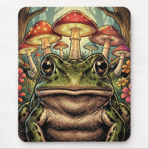 Vintage Cottagecore Frog and Mushrooms Mouse Pad