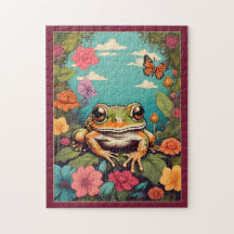 Vintage Cottagecore Frog Puzzle - Charming Animal