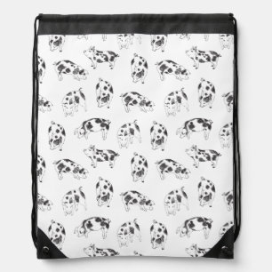 Vintage Cottagecore Pig LineArt Minimalist Pattern Drawstring Bag