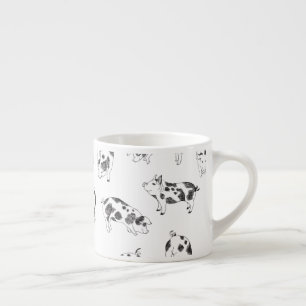 Vintage Cottagecore Pig LineArt Minimalist Pattern Espresso Cup