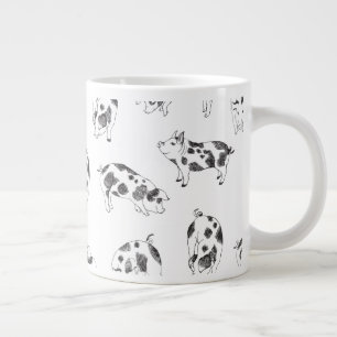 Vintage Cottagecore Pig LineArt Minimalist Pattern Giant Coffee Mug