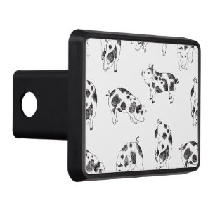 Vintage Cottagecore Pig LineArt Minimalist Pattern Hitch Cover
