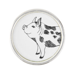 Vintage Cottagecore Pig LineArt Minimalist Pattern Lapel Pin