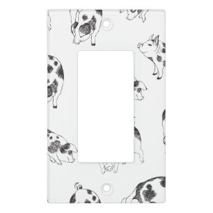 Vintage Cottagecore Pig LineArt Minimalist Pattern Light Switch Cover
