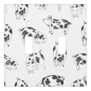 Vintage Cottagecore Pig LineArt Minimalist Pattern Light Switch Cover