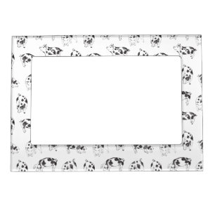 Vintage Cottagecore Pig LineArt Minimalist Pattern Magnetic Frame