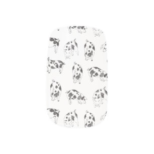 Vintage Cottagecore Pig LineArt Minimalist Pattern Minx Nail Art