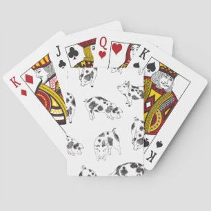 Vintage Cottagecore Pig LineArt Minimalist Pattern Poker Cards