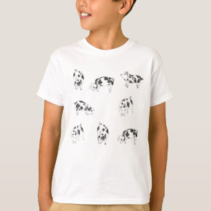 Vintage Cottagecore Pig LineArt Minimalist Pattern T-Shirt