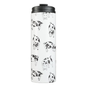 Vintage Cottagecore Pig LineArt Minimalist Pattern Thermal Tumbler