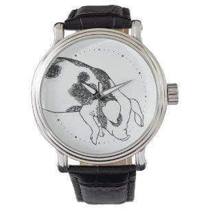 Vintage Cottagecore Pig LineArt Minimalist Pattern Watch