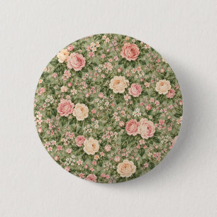 Vintage Cottagecore Pink Rose Floral Pattern Round Button