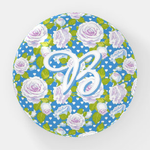 Vintage Cottagecore Rose Floral Blue Polka Dots Paperweight