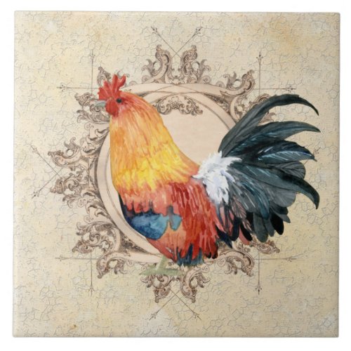 Vintage Cottagecore Rustic Rooster Kitchen Decor Ceramic Tile