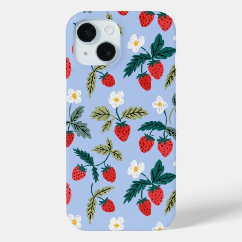Vintage Cottagecore Strawberry Pattern iPhone 15 Case