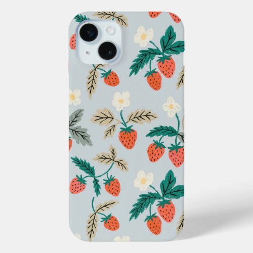 Vintage Cottagecore Strawberry Pattern iPhone 15 Plus Case