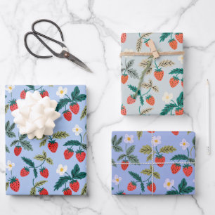 Vintage Cottagecore Strawberry Pattern Wrapping Paper Sheets