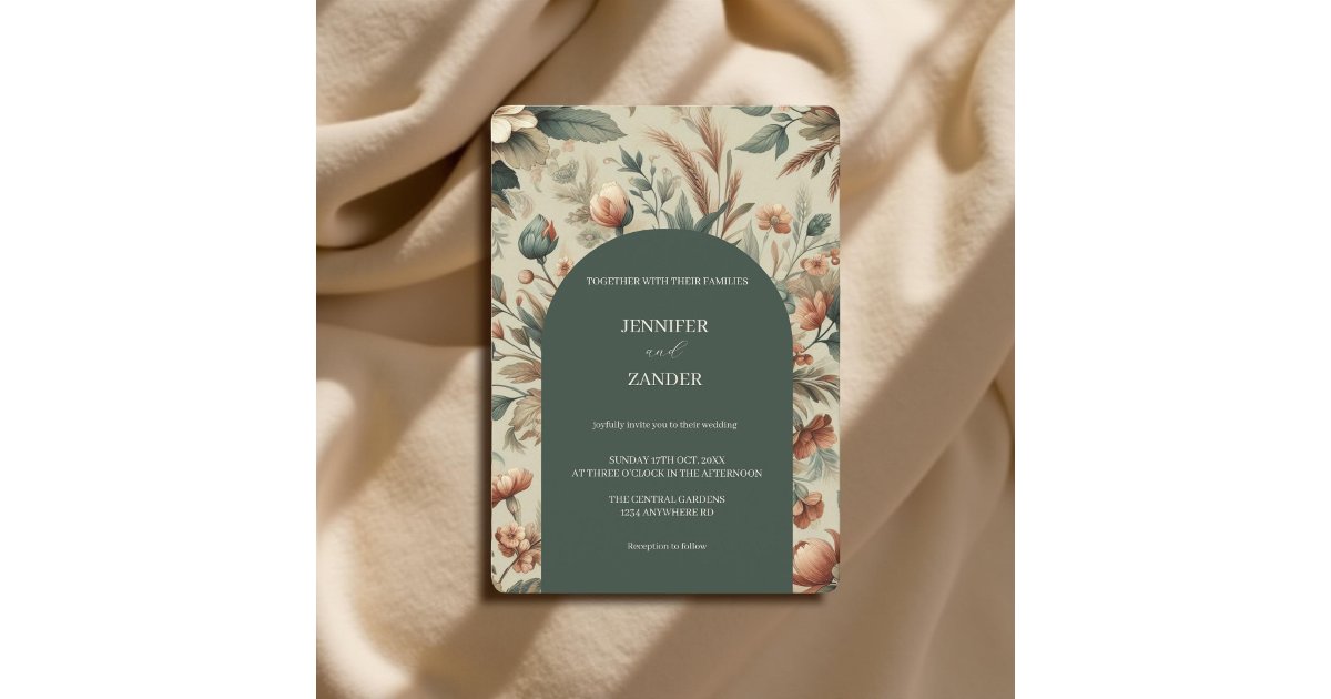 Vintage Cottagecore Watercolor Sage Green & Blush Invitation | Zazzle